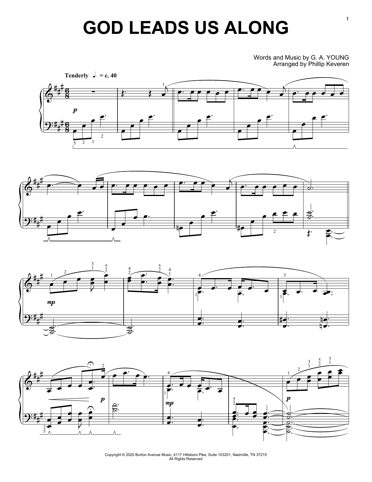 G.A. Young God Leads Us Along (arr. Phillip Keveren) sheet music notes and chords arranged for Piano Solo