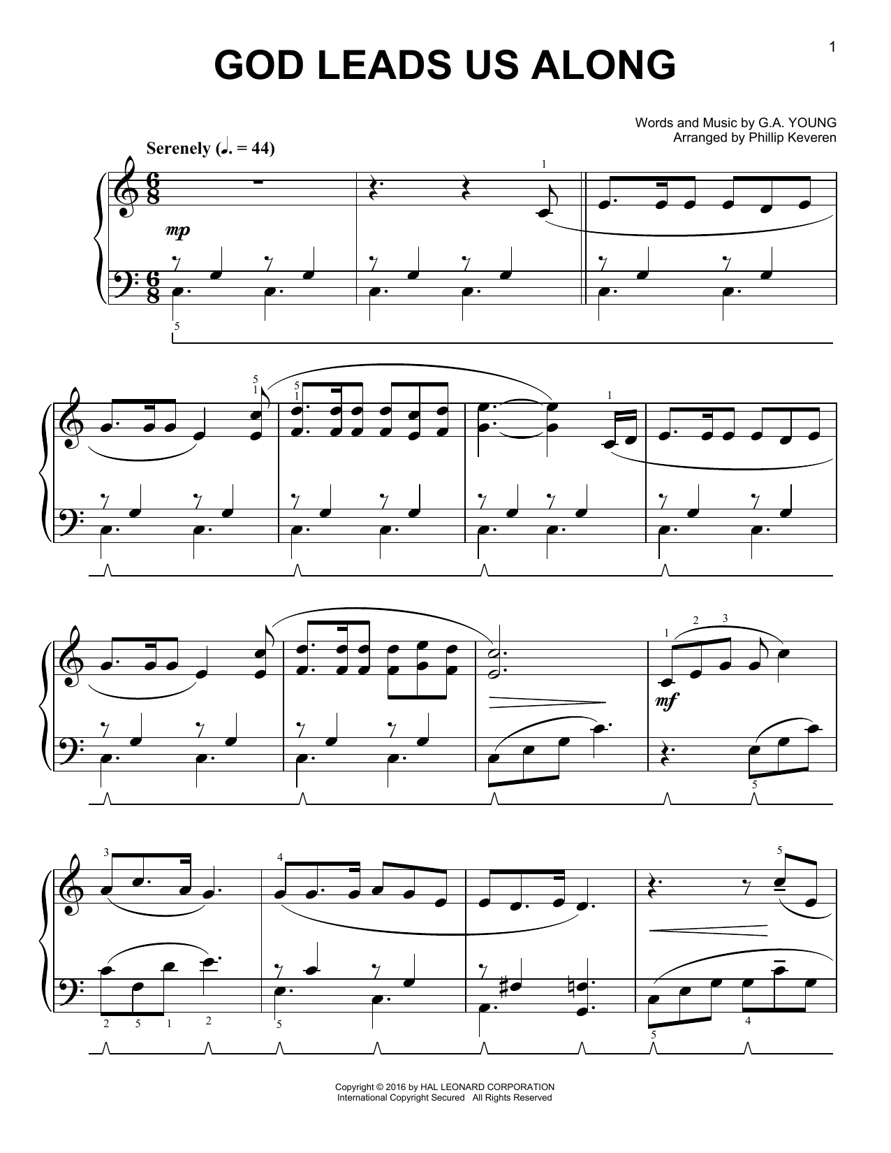 G.A. Young God Leads Us Along [Classical version] (arr. Phillip Keveren) sheet music notes and chords arranged for Easy Piano
