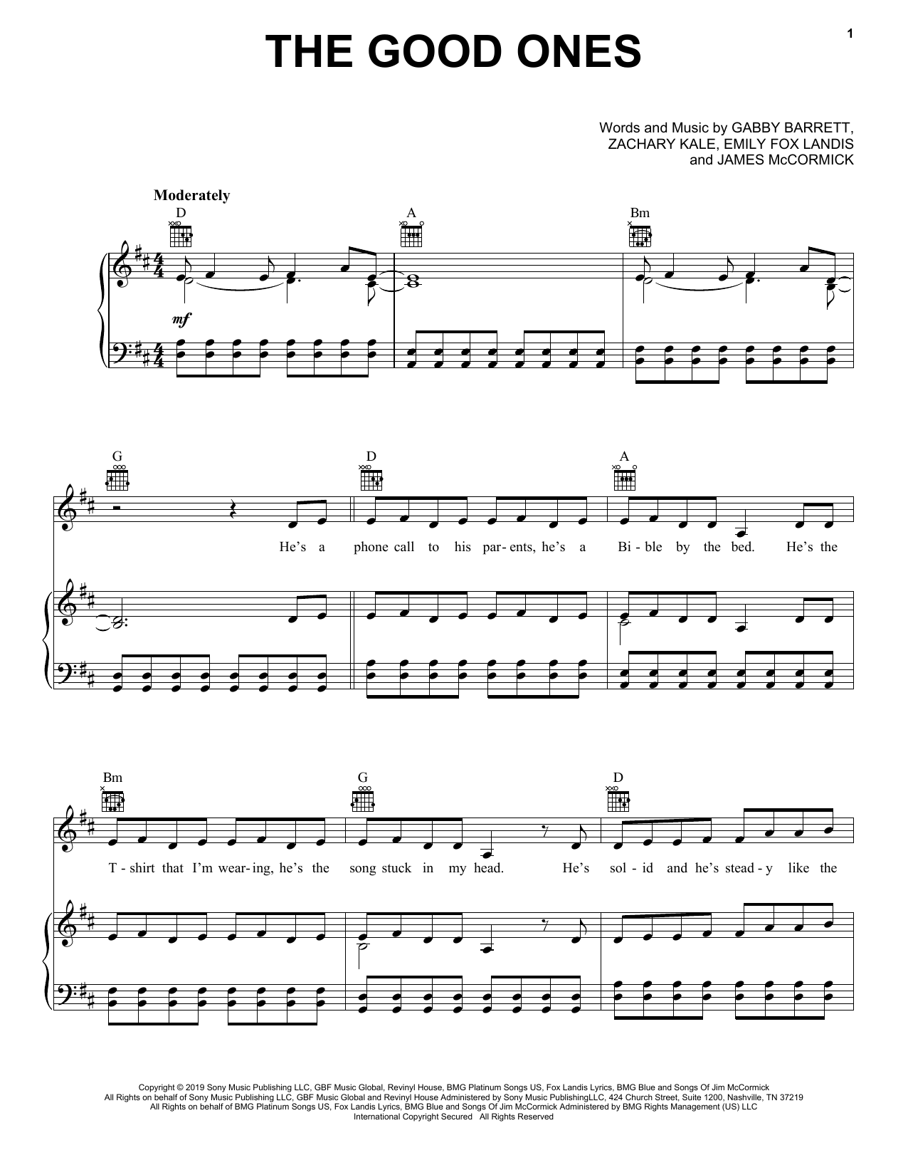 Gabby Barrett The Good Ones sheet music notes and chords arranged for Easy Piano