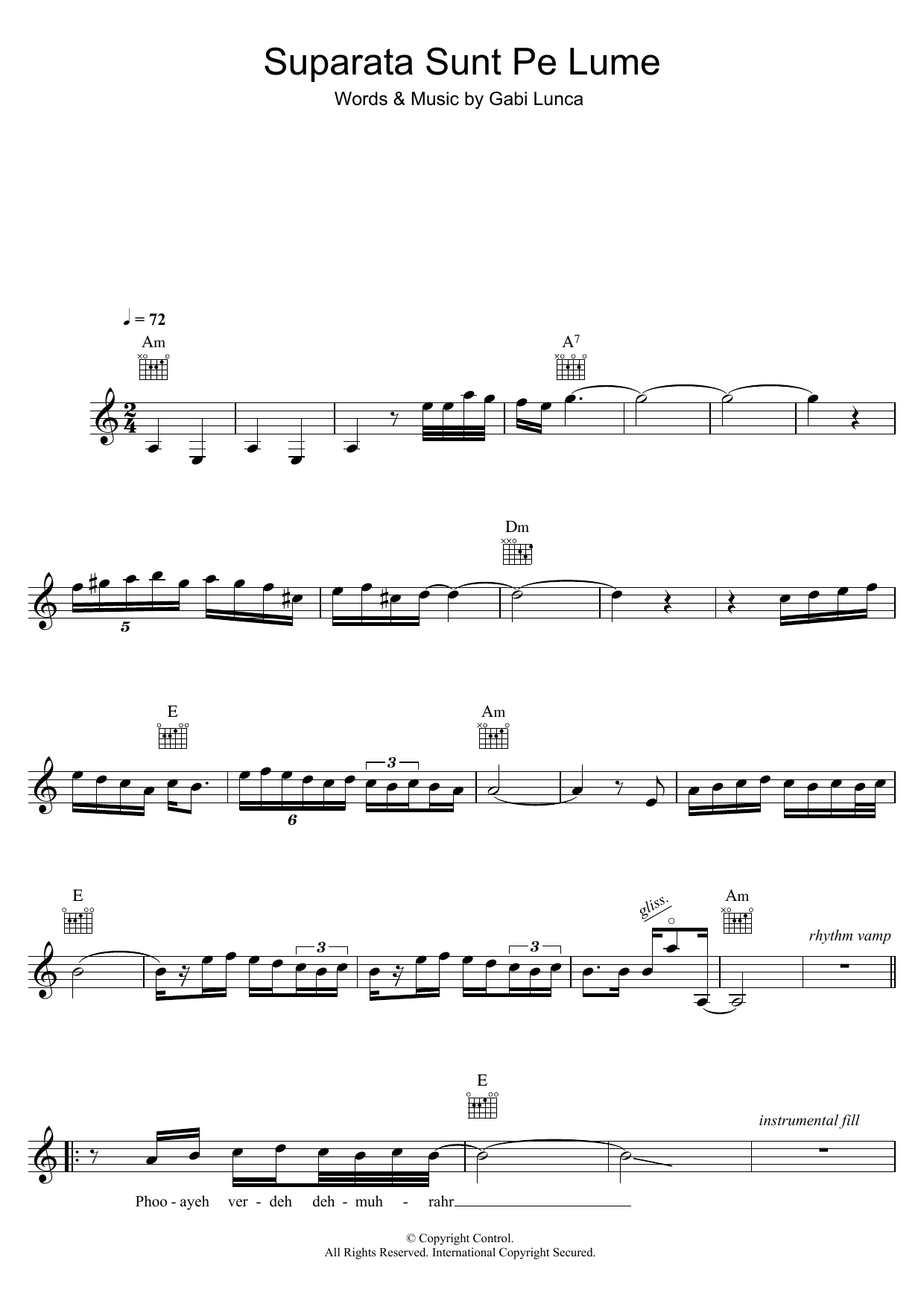 Gabi Lunca Suparata Sunt Pe Lume sheet music notes and chords arranged for Lead Sheet / Fake Book