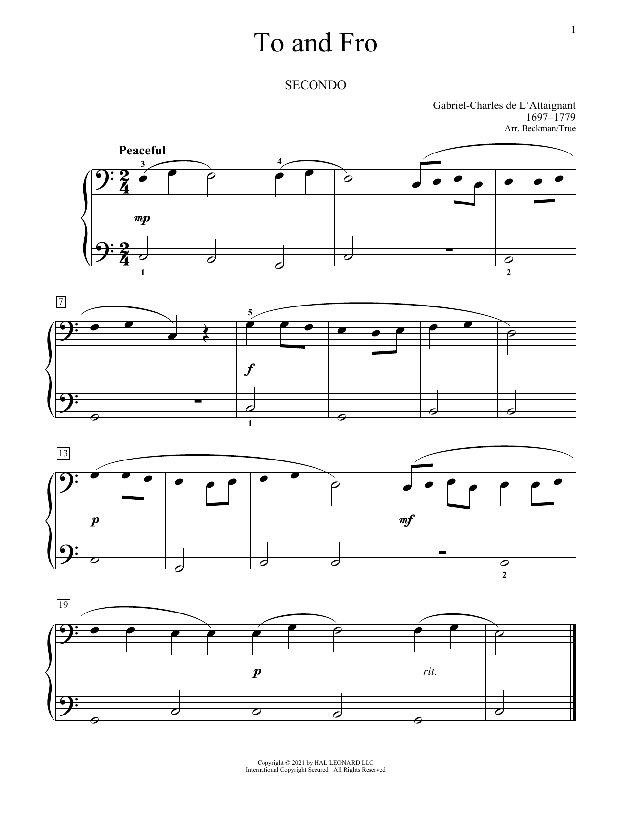 Gabriel De L'attaignant To And Fro sheet music notes and chords arranged for Piano Duet