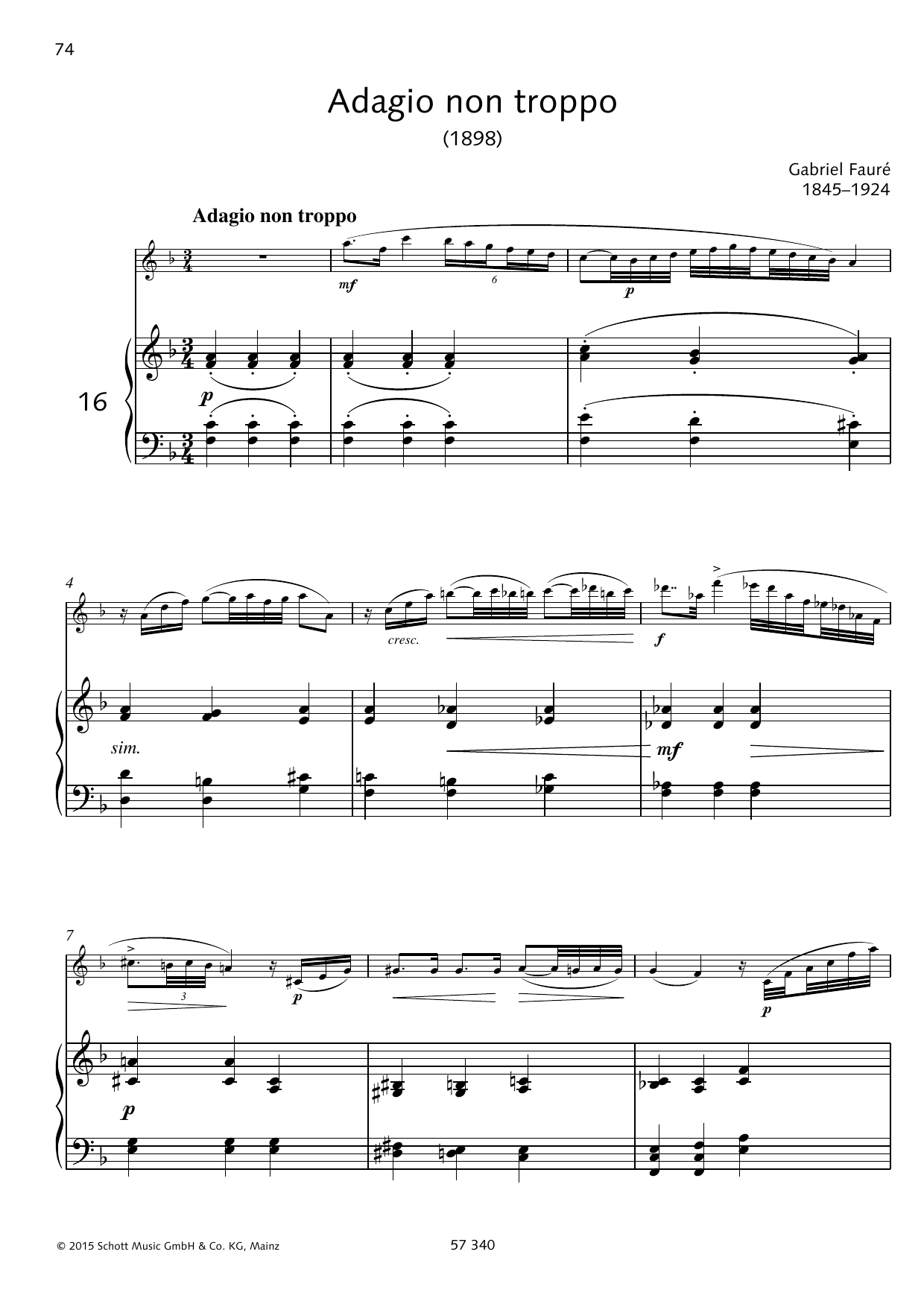 Gabriel Fauré Adagio non troppo sheet music notes and chords arranged for Woodwind Solo