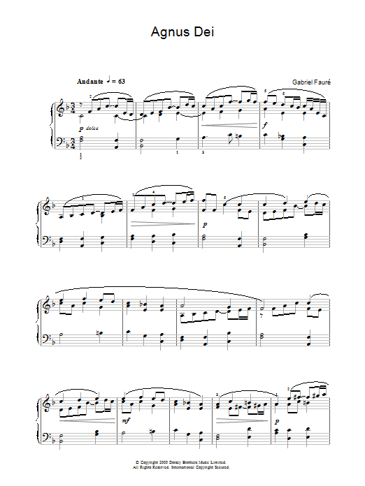 Gabriel Faure Agnus Dei (from 'Requiem') sheet music notes and chords arranged for Piano Solo