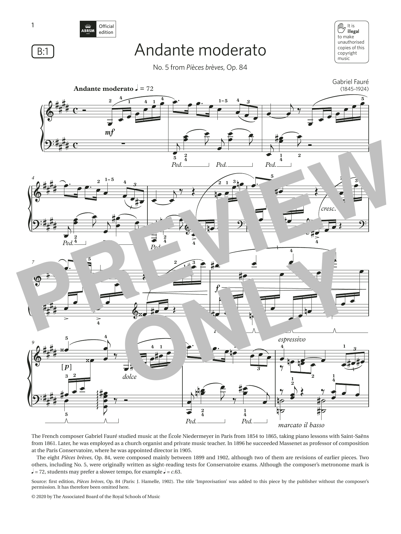 Gabriel Faure Andante moderato (Grade 7, list B1, from the ABRSM Piano Syllabus 2021 & 2022) sheet music notes and chords arranged for Piano Solo