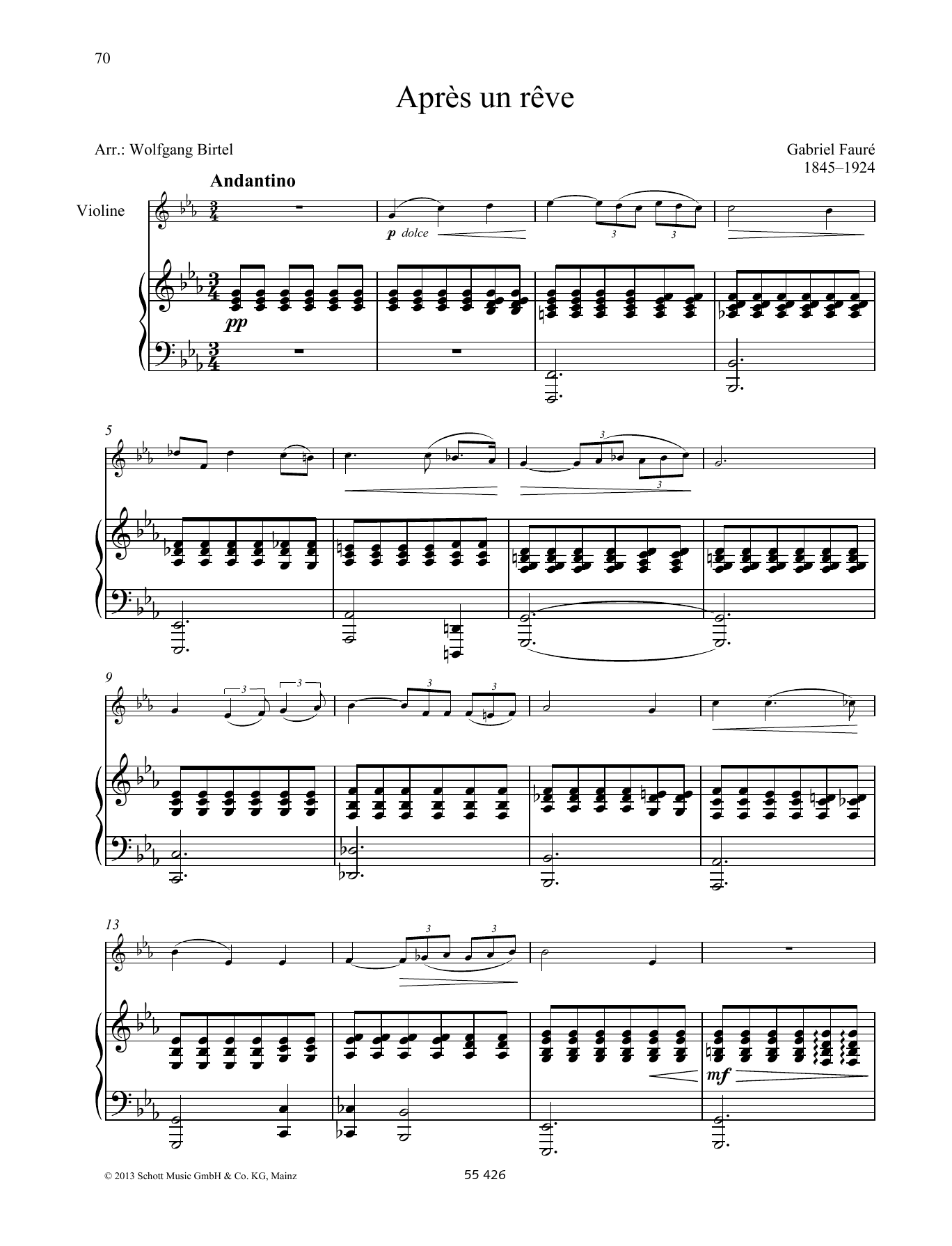 Gabriel Fauré Après un rêve sheet music notes and chords arranged for String Solo