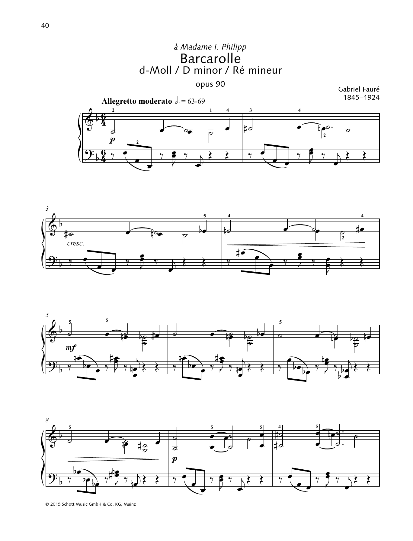 Gabriel Fauré Barcarolle sheet music notes and chords arranged for Piano Solo