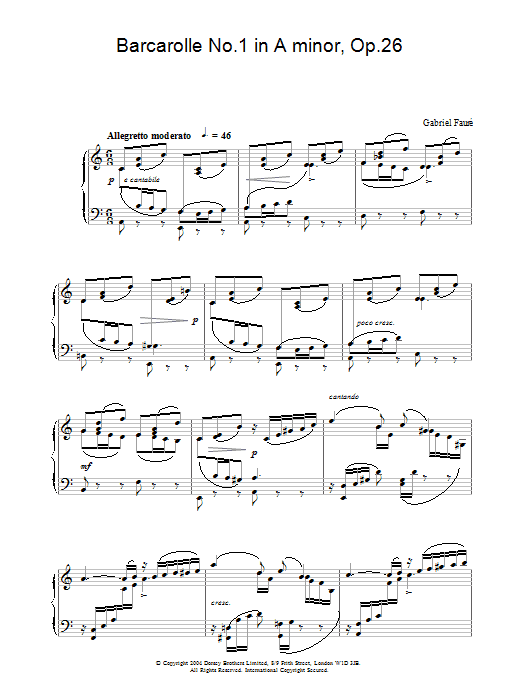 Gabriel Faure Barcarolle No.1 in A minor, Op.26 sheet music notes and chords arranged for Piano Solo