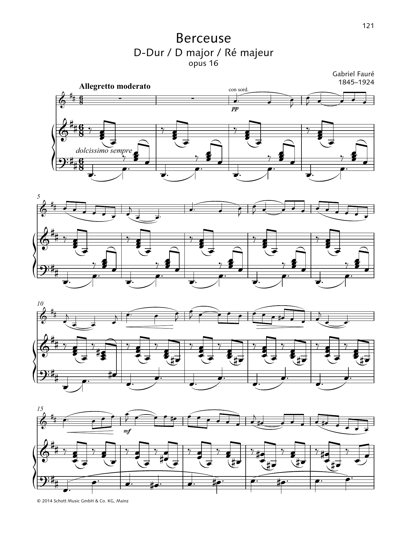 Gabriel Fauré Berceuse D major sheet music notes and chords arranged for String Solo