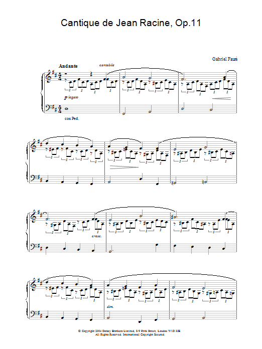 Gabriel Fauré Cantique de Jean Racine, Op.11 sheet music notes and chords arranged for Piano Solo