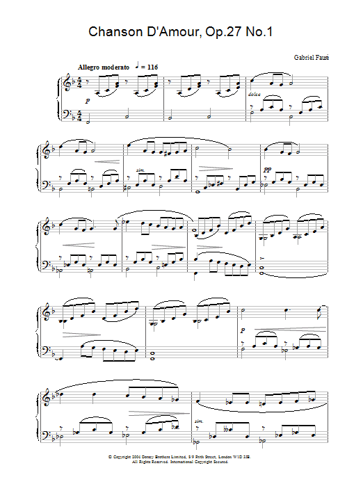 Gabriel Fauré Chanson D'Amour, Op.27 No.1 sheet music notes and chords arranged for Piano Solo