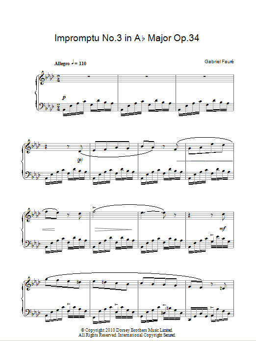 Gabriel Faure Impromptu No. 3 In A Flat sheet music notes and chords arranged for Piano Solo