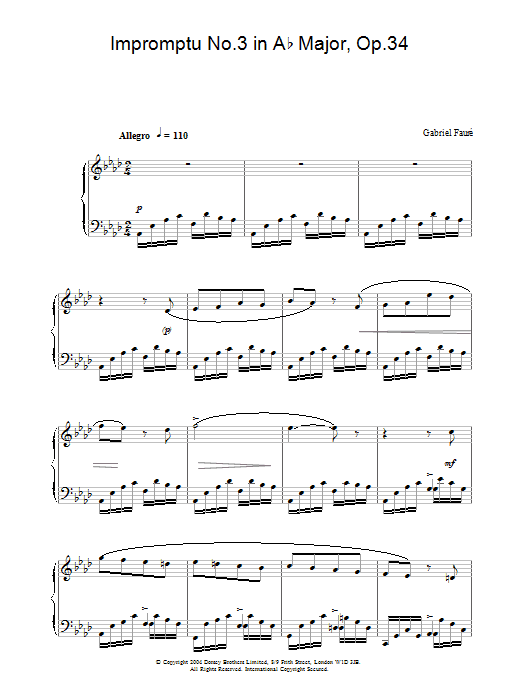Gabriel Fauré Impromptu No.3 in Ab Major, Op.34 sheet music notes and chords arranged for Piano Solo