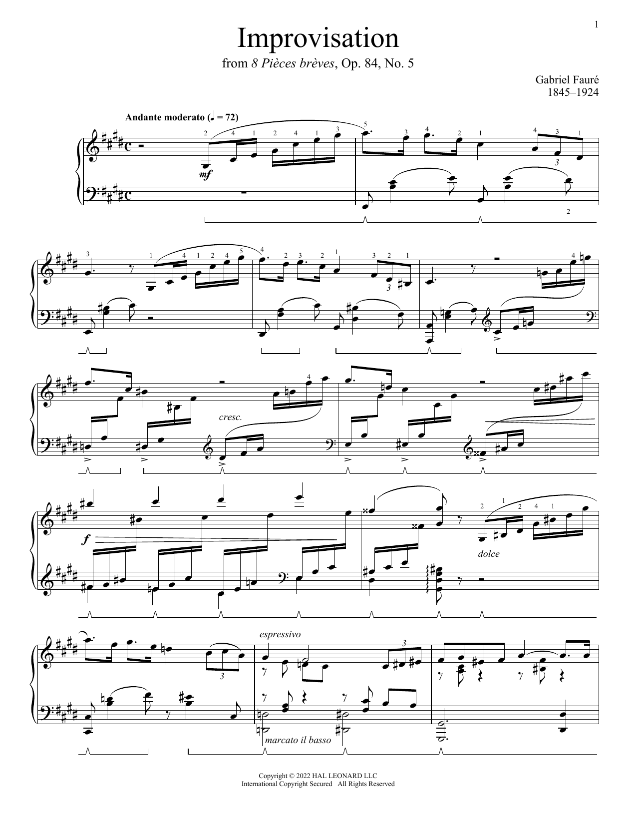 Gabriel Faure Improvisation In C-Sharp Minor, Op. 84, No. 5 sheet music notes and chords arranged for Piano Solo