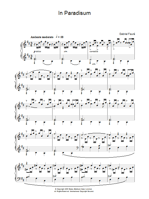 Gabriel Faure In Paradisum from 'Requiem' sheet music notes and chords arranged for Piano Solo