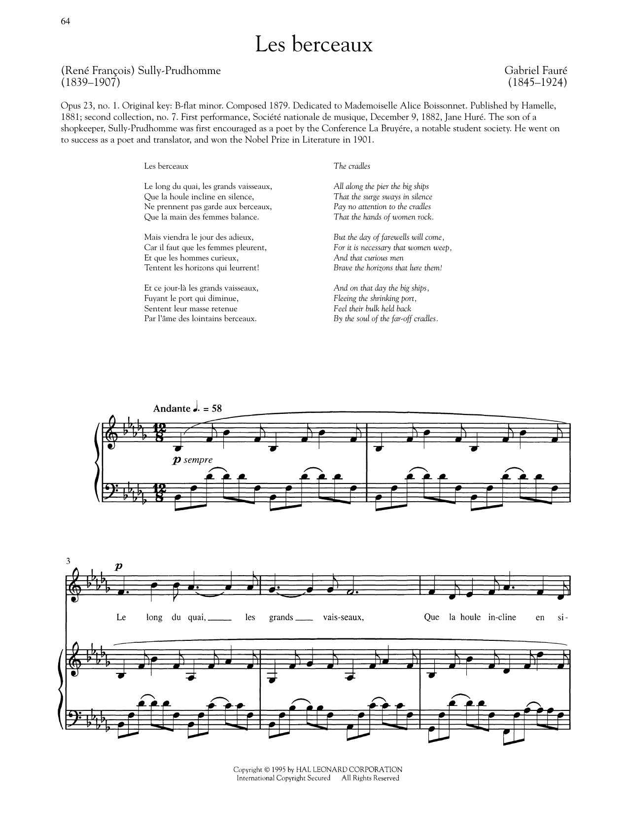 Gabriel Fauré Les Berceaux (Low Voice) sheet music notes and chords arranged for Piano & Vocal