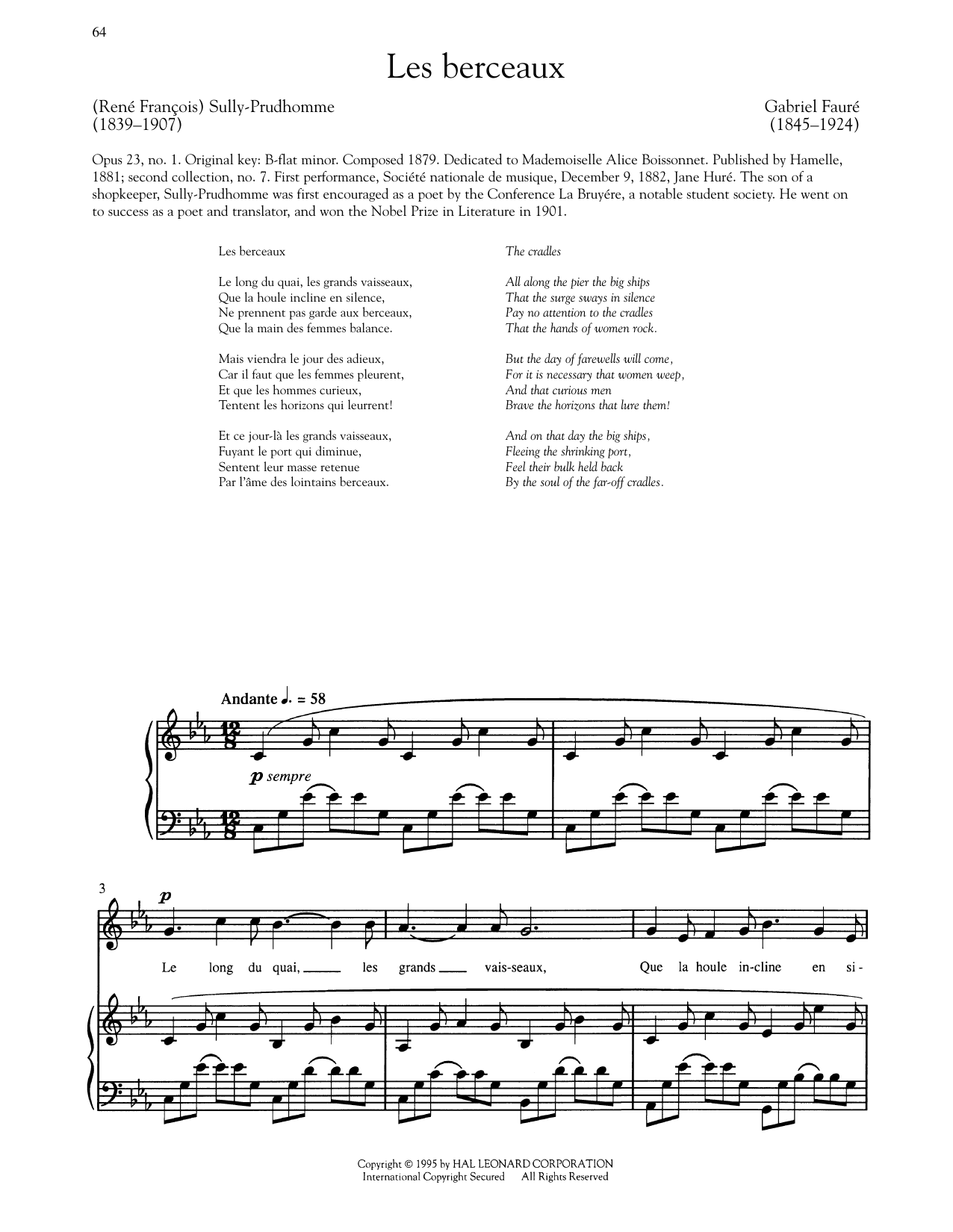 Gabriel Faure Les Berceaux sheet music notes and chords arranged for Piano & Vocal