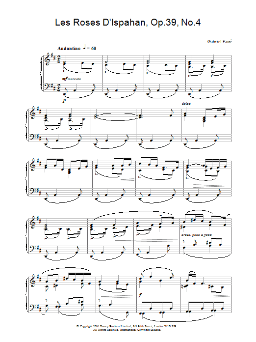 Gabriel Fauré Les Roses D'Ispahan, Op.39, No.4 sheet music notes and chords arranged for Piano Solo