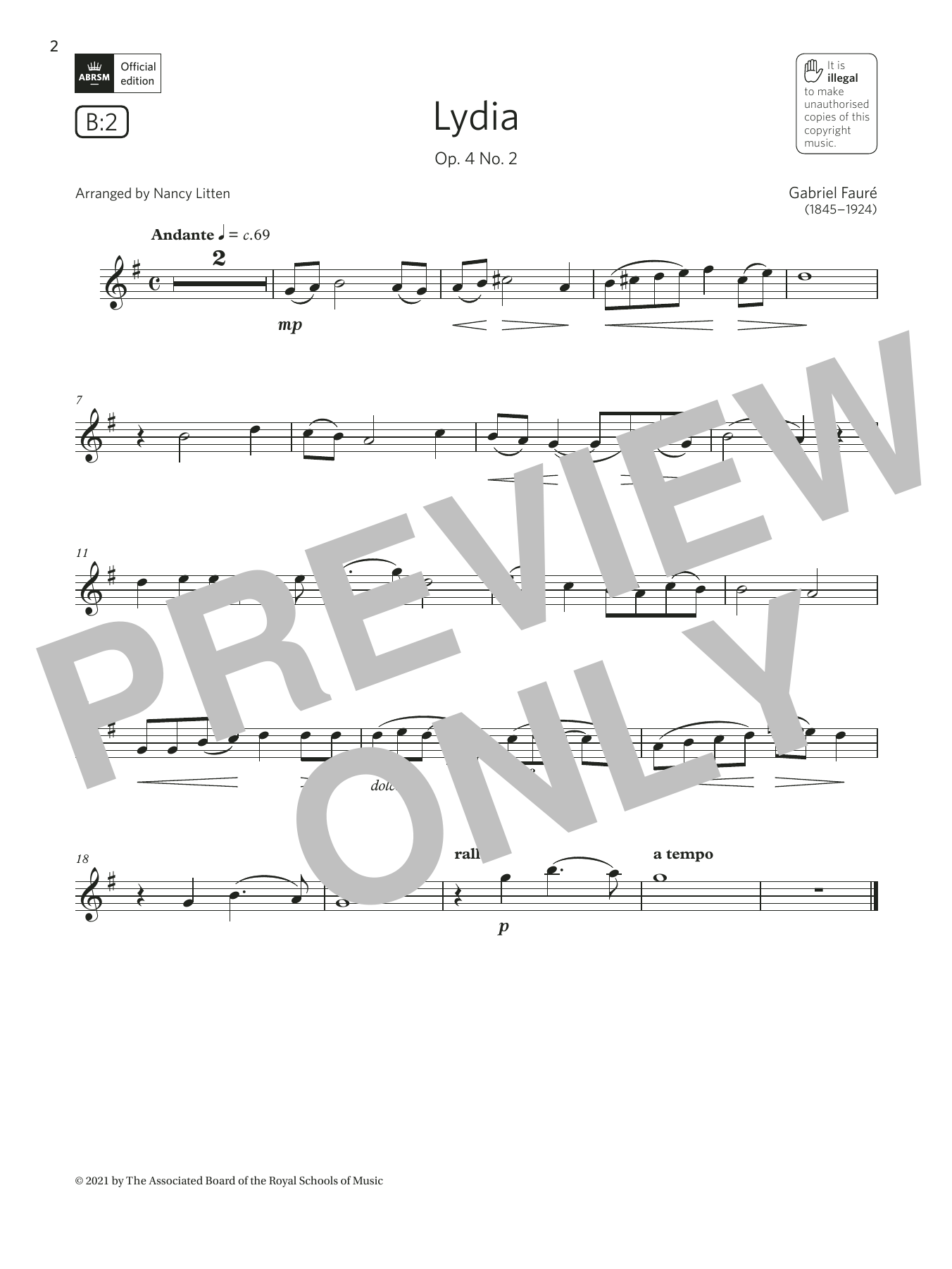 Gabriel Faure Lydia, Op. 4 No. 2  (Grade 3 List B2 from the ABRSM Clarinet syllabus from 2022) sheet music notes and chords arranged for Clarinet Solo