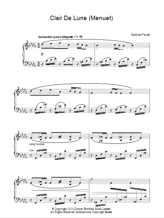 Gabriel Faure Minuet From Clair De Lune sheet music notes and chords arranged for Piano Solo