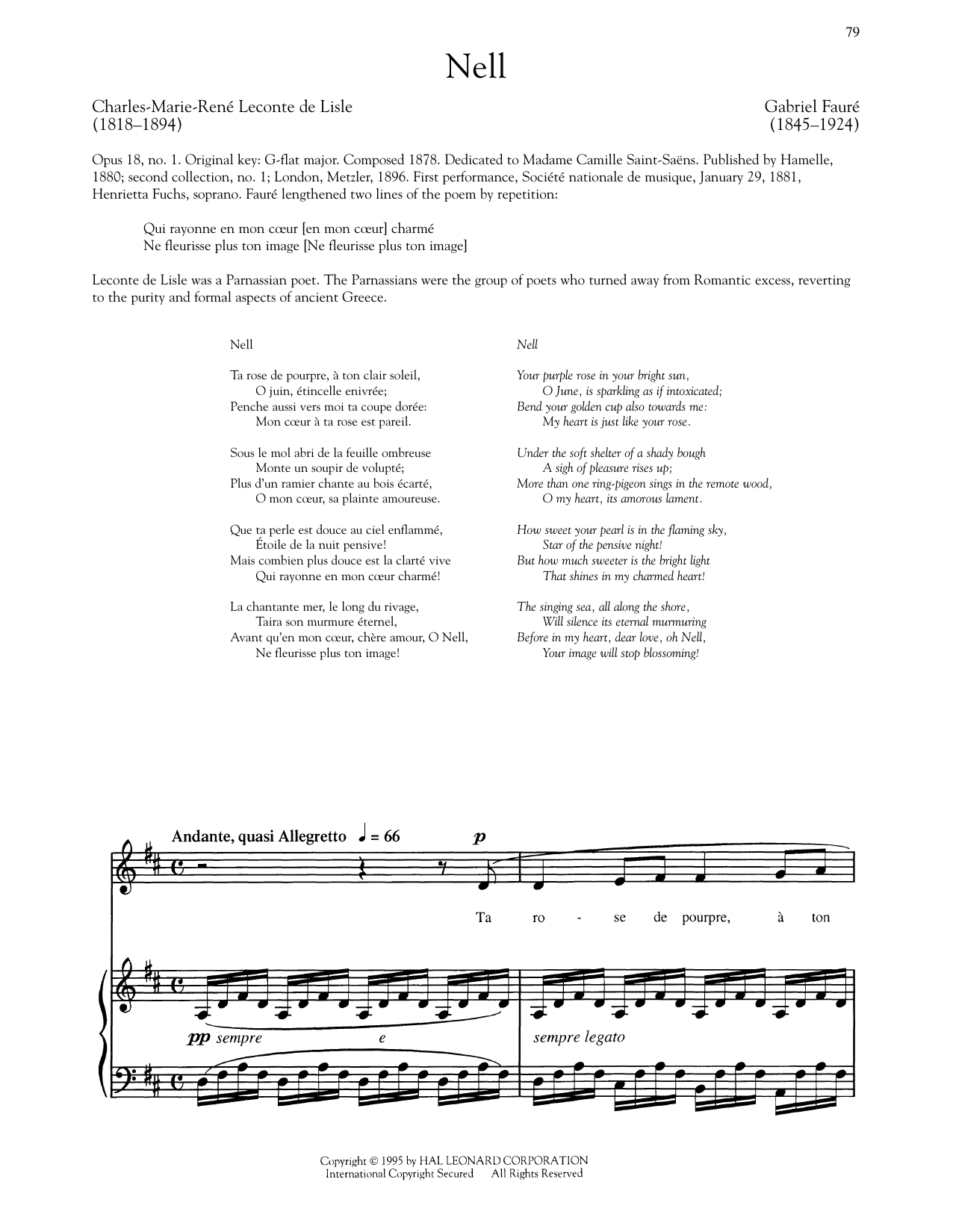Gabriel Fauré Nell (Low Voice) sheet music notes and chords arranged for Piano & Vocal