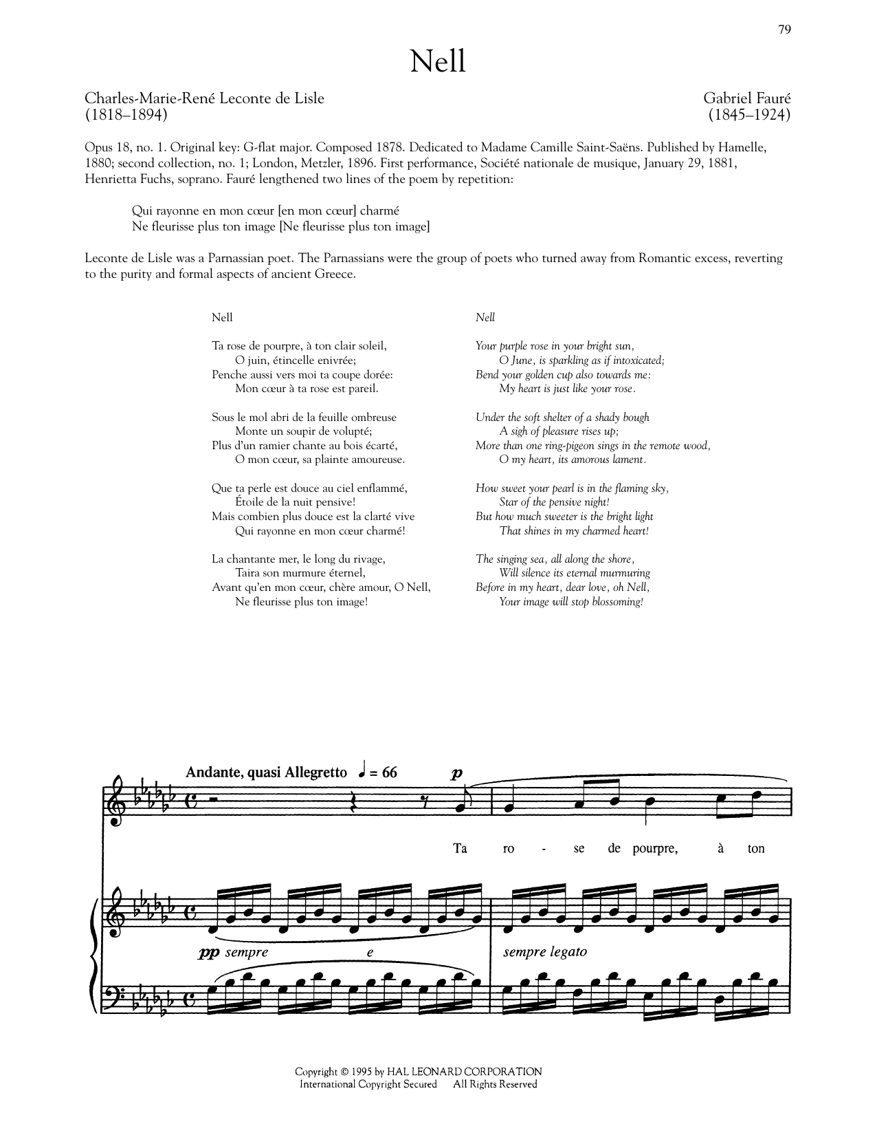 Gabriel Faure Nell sheet music notes and chords arranged for Piano & Vocal