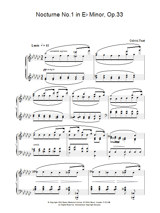 Gabriel Fauré Nocturne No.1 in Eb Minor, Op.33 sheet music notes and chords arranged for Piano Solo