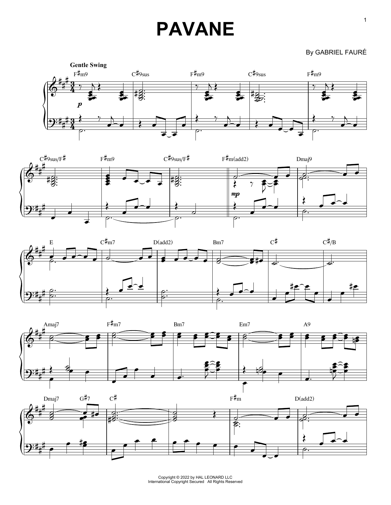 Gabriel Faure Pavane [Jazz version] (arr. Brent Edstrom) sheet music notes and chords arranged for Piano Solo