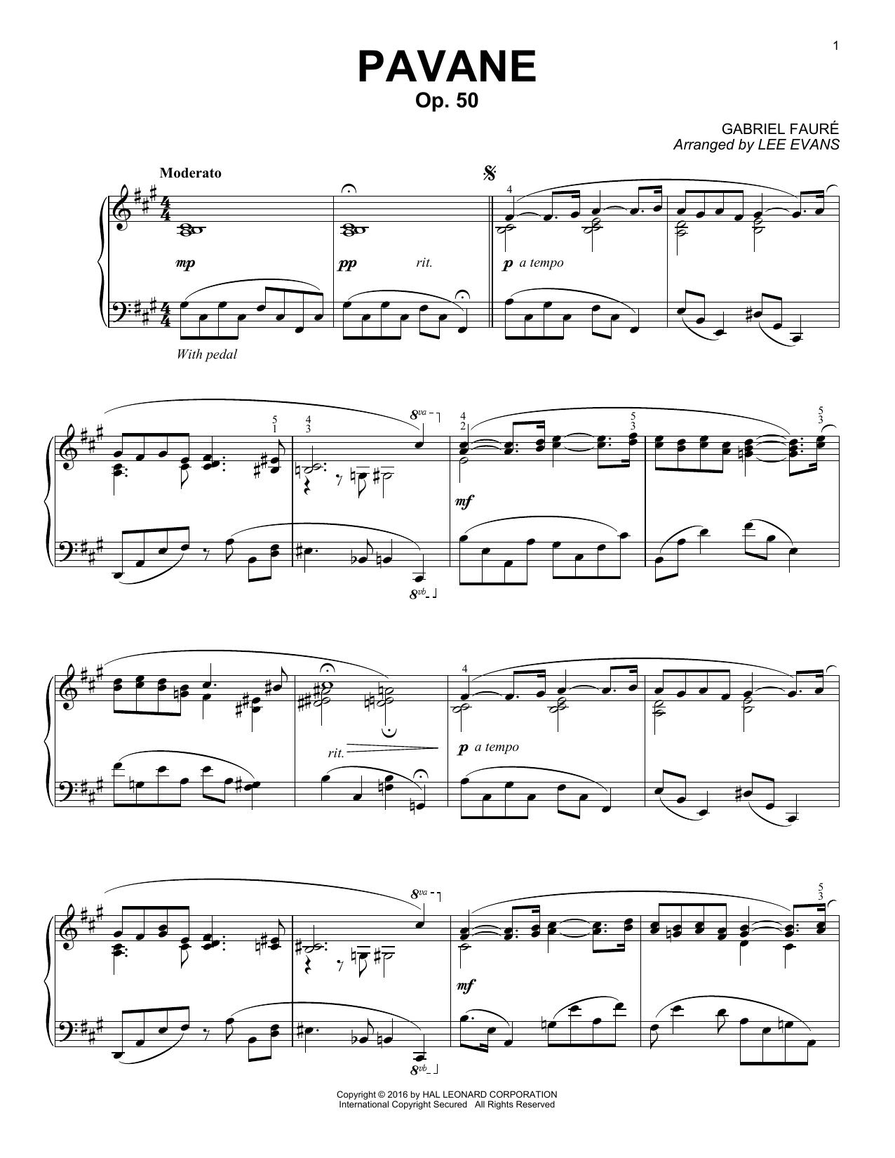 Gabriel Fauré Pavane, Op. 50 (arr. Lee Evans) sheet music notes and chords arranged for Piano Solo