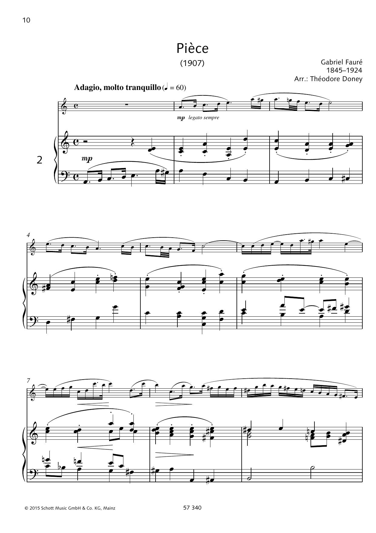 Gabriel Fauré Piece sheet music notes and chords arranged for Woodwind Solo