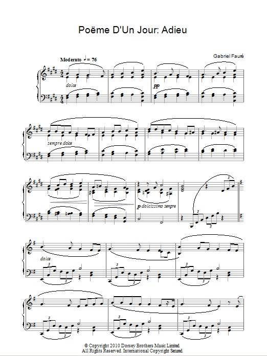 Gabriel Faure Poeme D'un Jour, Op. 21 sheet music notes and chords arranged for Piano Solo
