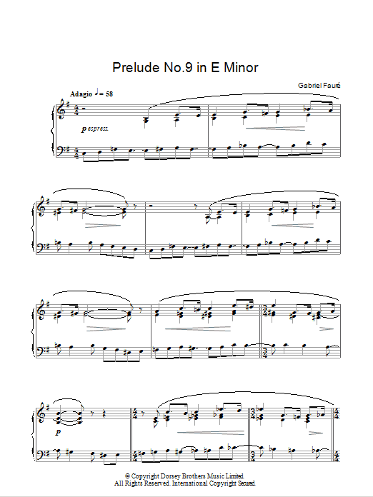 Gabriel Faure Prelude No. 9 In E Minor sheet music notes and chords arranged for Piano Solo