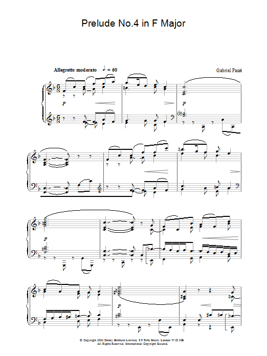 Gabriel Fauré Prelude No.4 in F Major sheet music notes and chords arranged for Piano Solo