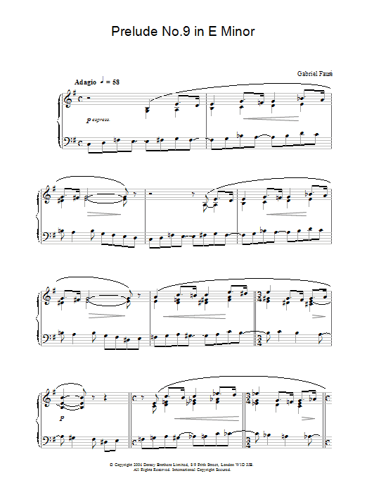 Gabriel Fauré Prelude No.9 in E Minor sheet music notes and chords arranged for Piano Solo