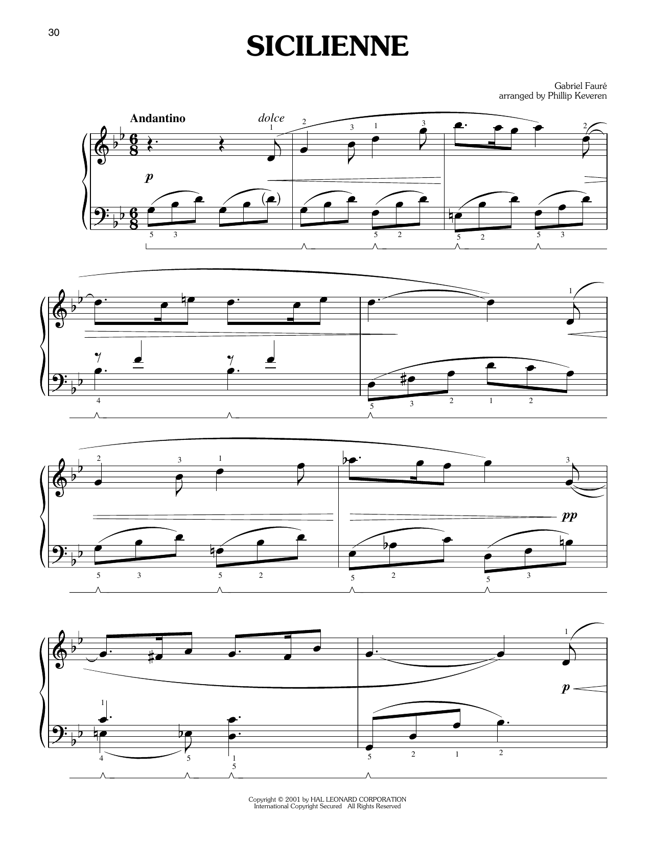 Gabriel Faure Sicilienne (arr. Phillip Keveren) sheet music notes and chords arranged for Easy Piano