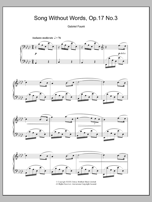 Gabriel Fauré Song Without Words, Op. 17, No. 3 sheet music notes and chords arranged for Piano Solo