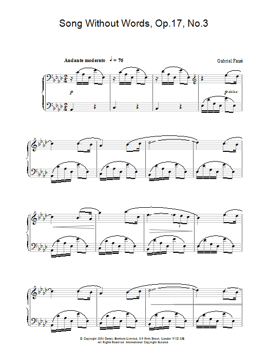 Gabriel Fauré Song Without Words, Op.17, No.3 sheet music notes and chords arranged for Piano Solo