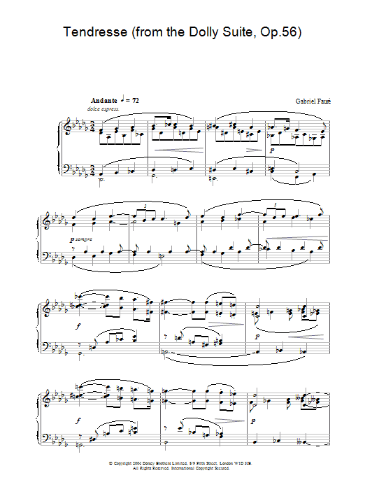 Gabriel Fauré Tendresse (from the Dolly Suite, Op.56) sheet music notes and chords arranged for Piano Solo