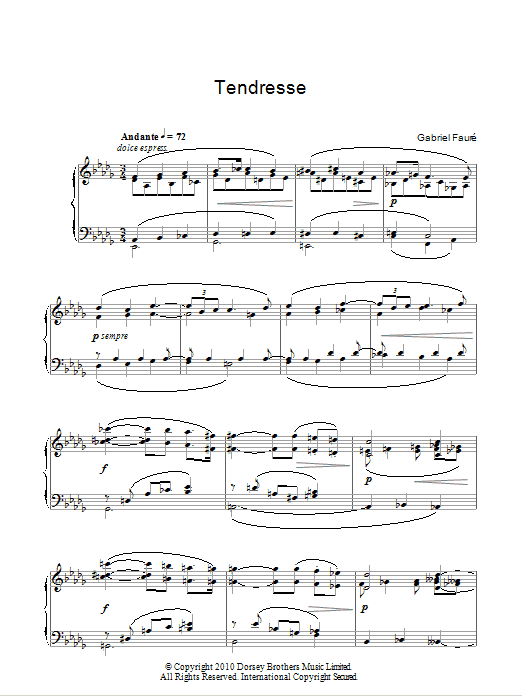 Gabriel Faure Tendresse sheet music notes and chords arranged for Piano Solo
