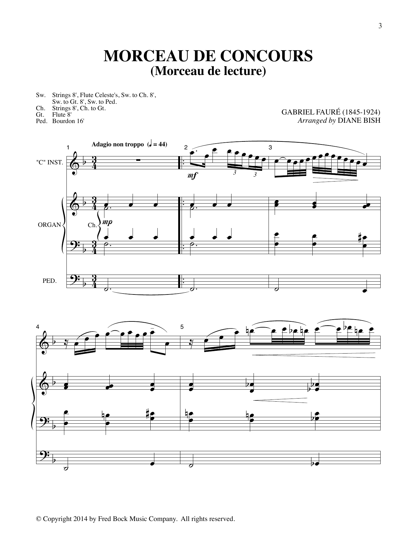 Gabriel Faure, Wolfgang Amadeus Mozart and Georg Phillip Telemann Meditations (arr. Diane Bish) sheet music notes and chords arranged for Organ