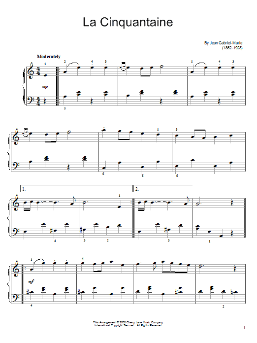 Gabriel-Marie La Cinquantaine (The Golden Wedding) sheet music notes and chords arranged for Easy Piano