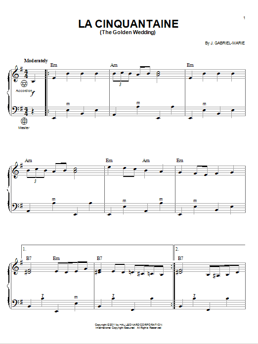 Gabriel Marie La Cinquantine (The Golden Wedding) sheet music notes and chords arranged for Accordion