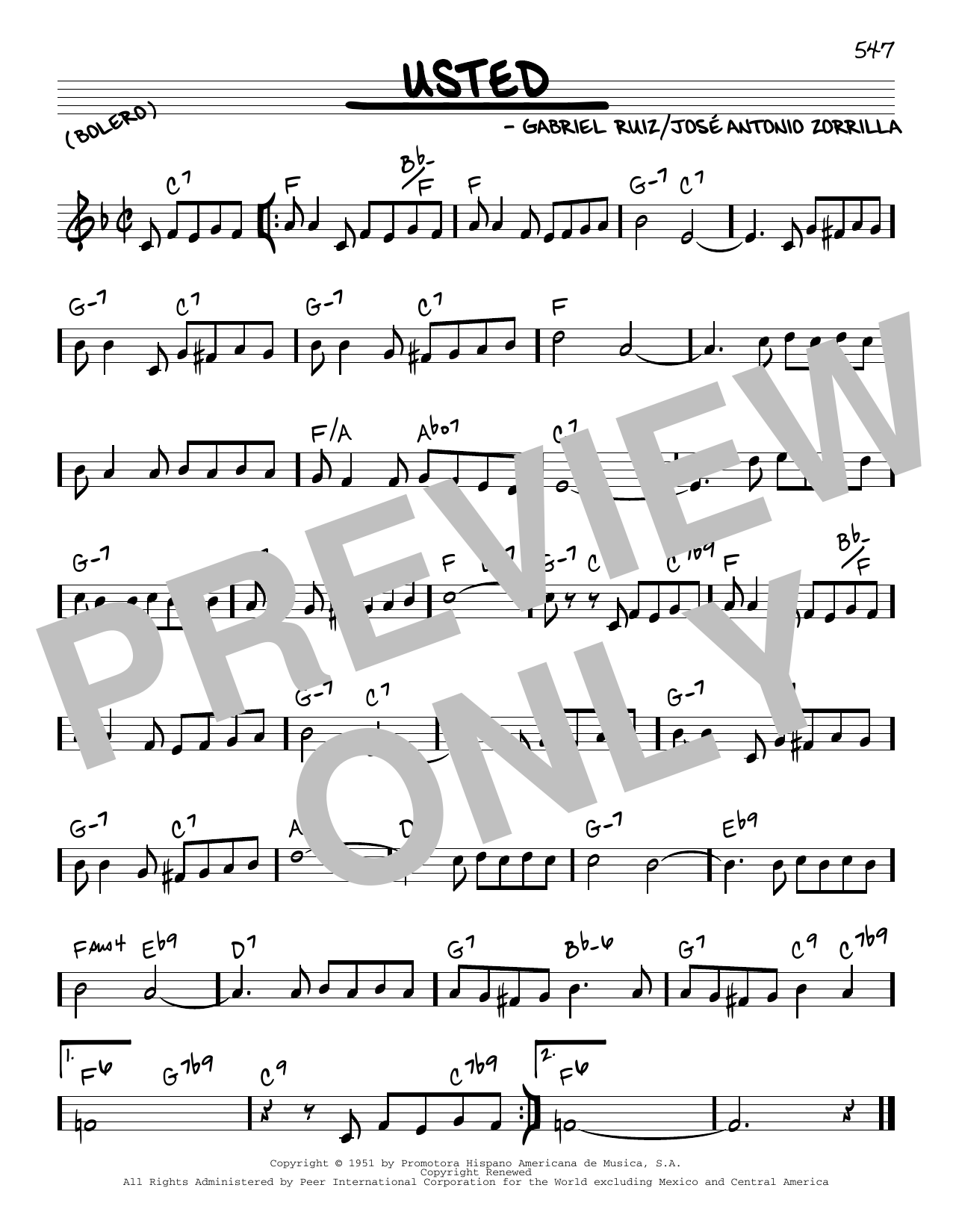 Gabriel Ruiz Usted sheet music notes and chords arranged for Real Book – Melody & Chords