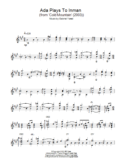 Gabriel Yared Ada Plays To Inman sheet music notes and chords arranged for Easy Guitar