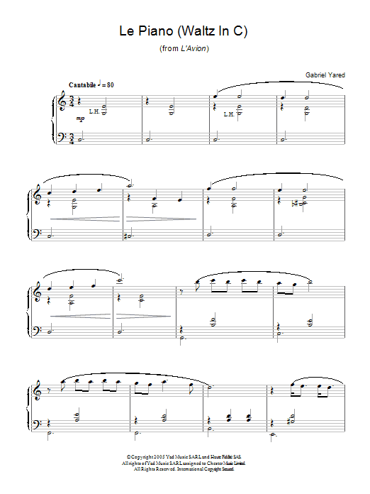 Gabriel Yared Le Piano (Waltz in C) (from L'Avion) sheet music notes and chords arranged for Piano Solo
