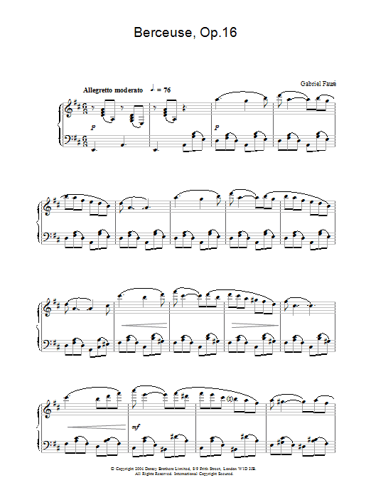 Gabriel Fauré Berceuse, Op.16 sheet music notes and chords arranged for Piano Solo