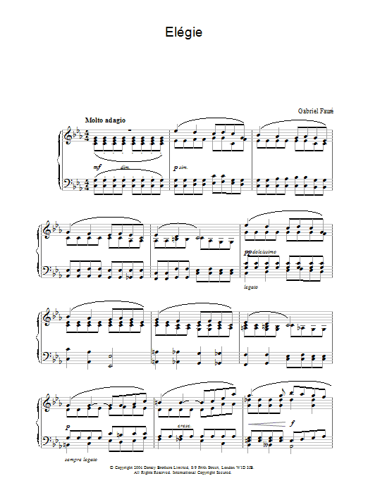 Gabriel Fauré Elégie sheet music notes and chords arranged for Piano Solo