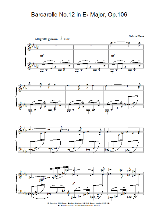 Gabriel Faure Barcarolle No.12 in Eb Major, Op.106 sheet music notes and chords arranged for Piano Solo