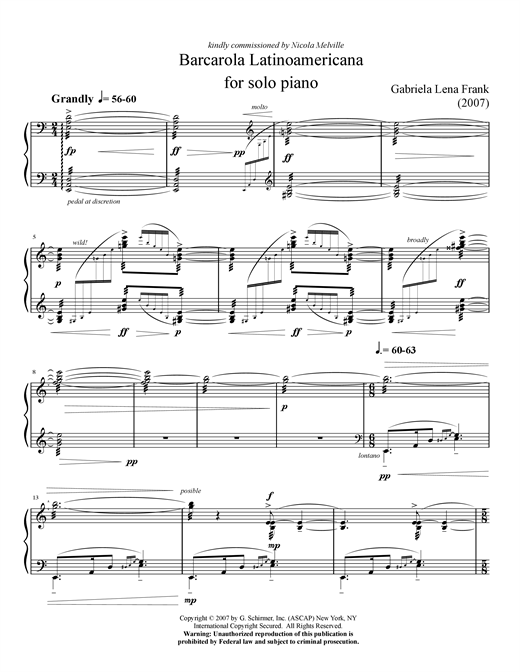 Gabriela Lena Frank Barcarola Latinoamericana sheet music notes and chords arranged for Piano Solo