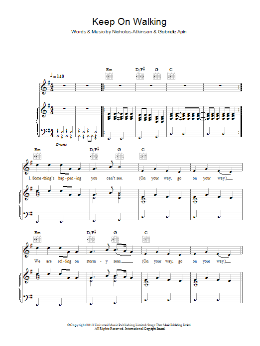 Gabrielle Aplin Keep On Walking sheet music notes and chords arranged for Piano, Vocal & Guitar Chords