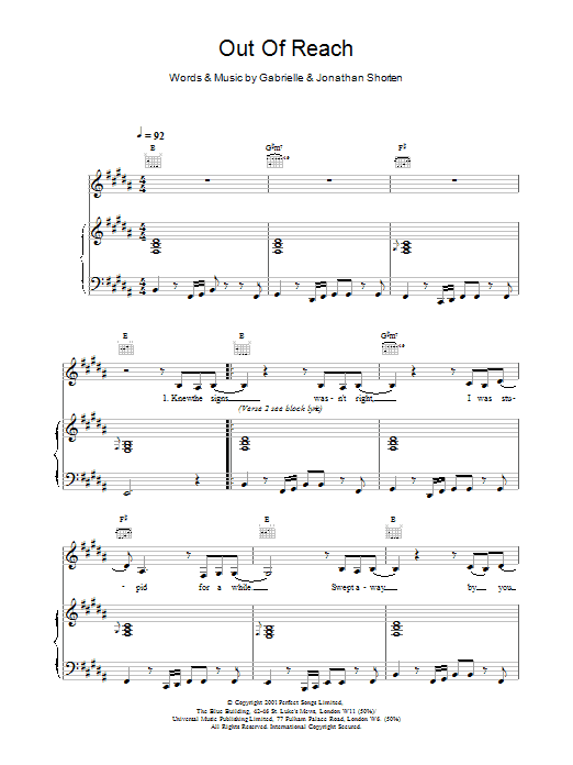 Gabrielle Out Of Reach sheet music notes and chords arranged for Alto Sax Solo